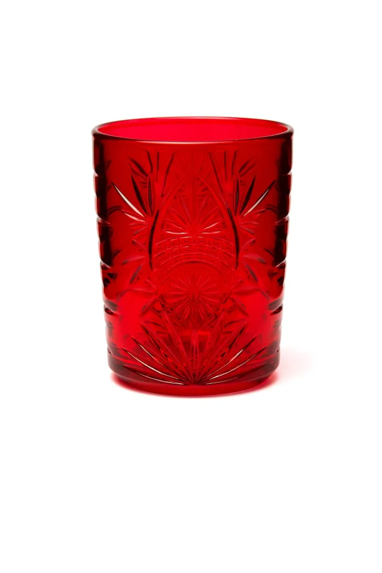Bicchieri tumbler, con lavorazione, 6 pezzi, rosso