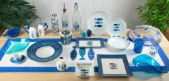 Bicchieri tumbler, con lavorazione, 6 pezzi, blu