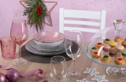 Bicchieri tumbler, con lavorazione, 6 pezzi, rosa