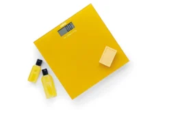 Bilancia pesapersone, elettronica, vetro, giallo