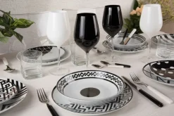 Calici vino e bicchieri, 8 pezzi, vetro, bianco e nero