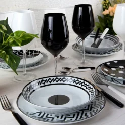 Calici vino, 6 pezzi, vetro, nero