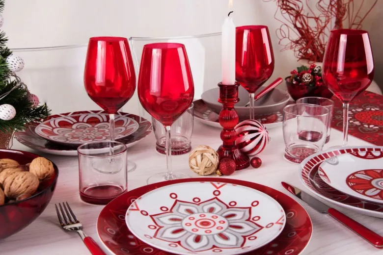 Calici vino, 6 pezzi, vetro, rosso