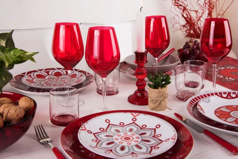 Calici vino, 6 pezzi, vetro, rosso