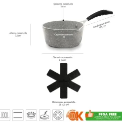 Casseruola, antiaderente, effetto pietra, 16 cm