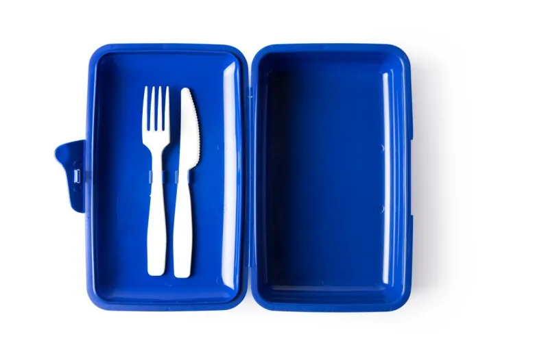 Contenitore portapranzo con posate, braccio di ferro, blu