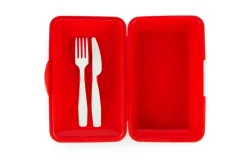 Contenitore portapranzo con posate, stile siciliano, rosso