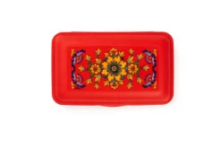 Contenitore portapranzo con posate, stile siciliano, rosso