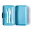 Contenitore portapranzo con posate, floreale, azzurro
