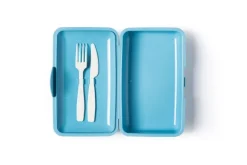 Contenitore portapranzo con posate, floreale, azzurro