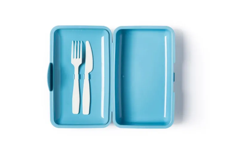Contenitore portapranzo con posate, floreale, azzurro