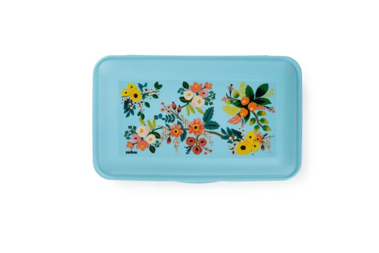 Contenitore portapranzo con posate, floreale, azzurro