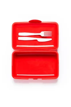 Contenitore portapranzo con posate, olivia, rosso