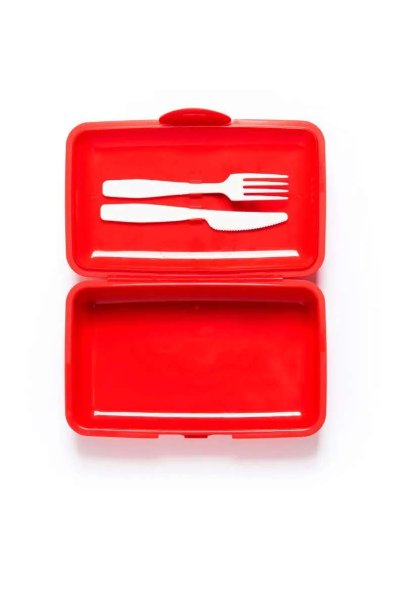 Contenitore portapranzo con posate, olivia, rosso
