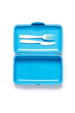 Contenitore portapranzo con posate, superman, azzurro