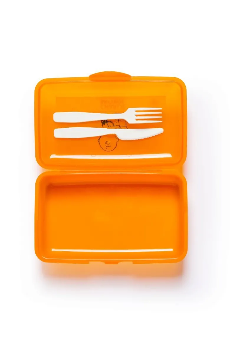 Contenitore portapranzo con posate, charlie brown, arancione