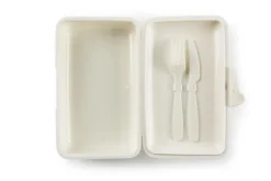 Contenitore portapranzo con posate, gattino, bianco