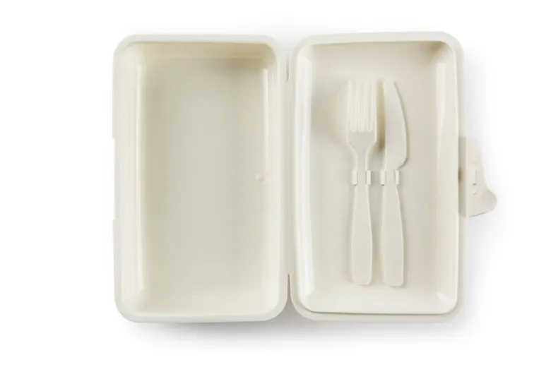 Contenitore portapranzo con posate, gattino, bianco