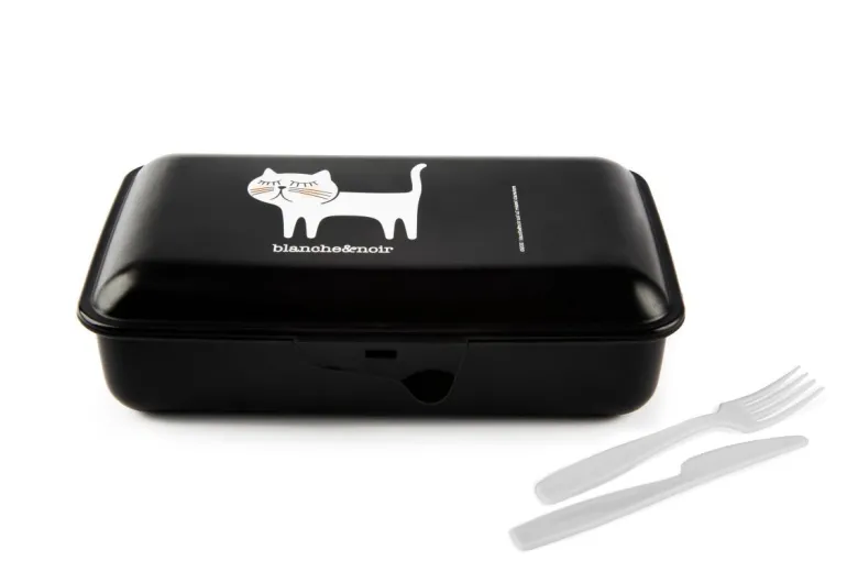 Contenitore portapranzo con posate, gattino, nero
