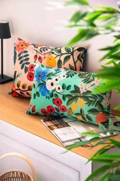 Cuscino decorativo, stile floreale, azzurro, 45x30 cm