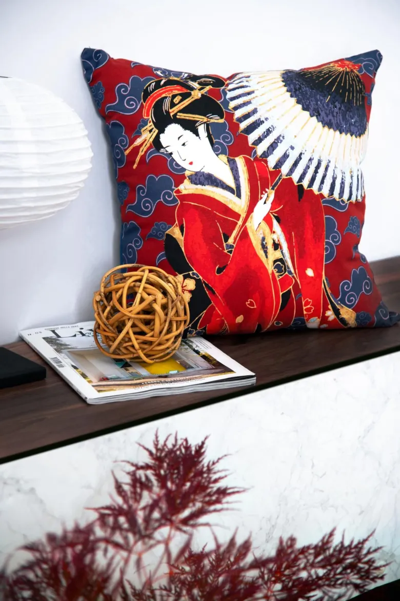 Cuscino decorativo, stile giapponese, geisha, 45x45 cm