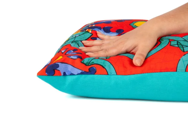 Cuscino decorativo, stile maioliche, rosso, 45x45 cm