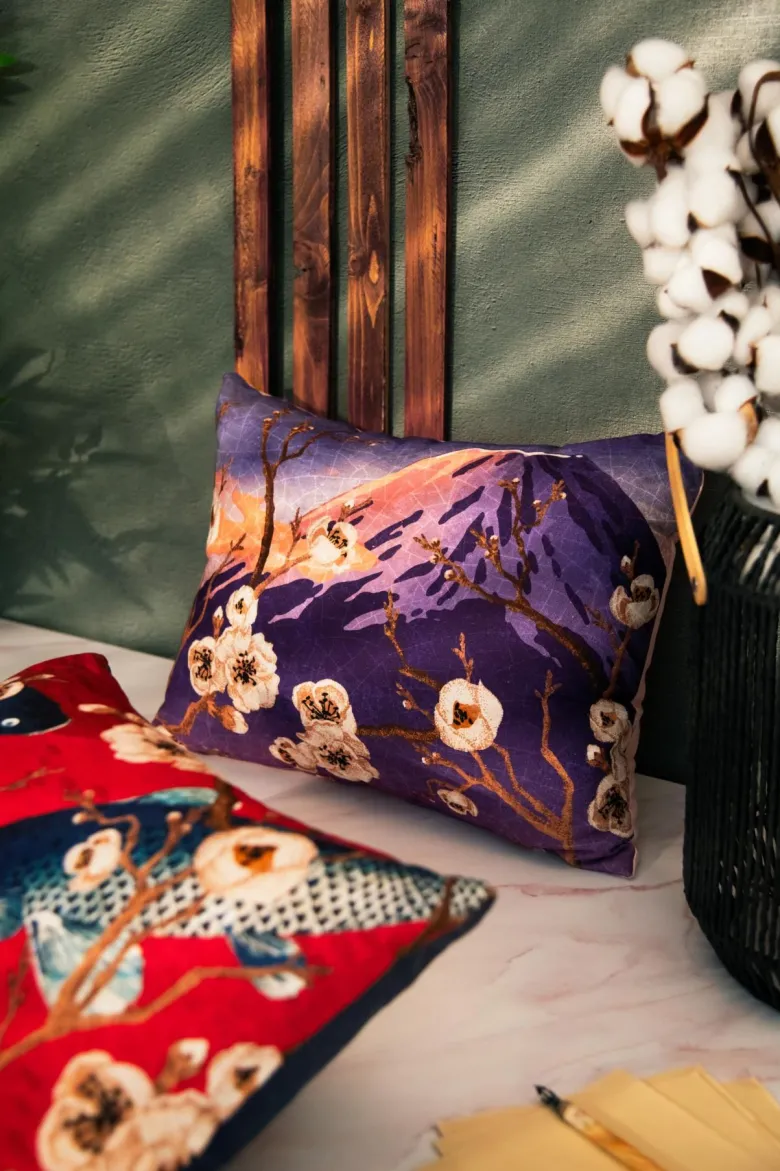 Cuscino decorativo, stile orientale, monte fuji, 50x40 cm