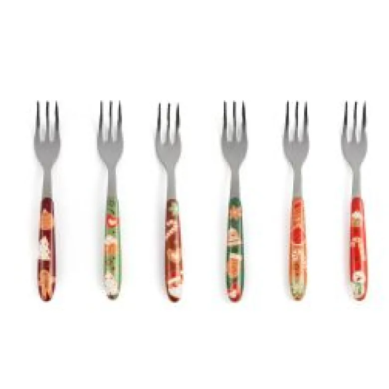 Forchettine da dolce, 6 pezzi, natalizie, acciaio inox