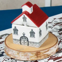 Formaggiera/zuccheriera, forma di casetta, ceramica