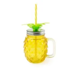 Mug con cannuccia, vetro, ananas, giallo