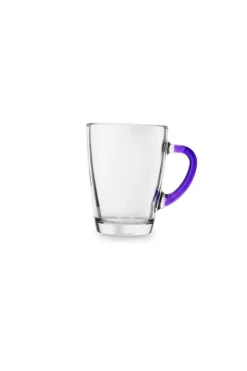 Mug, 6 pezzi, vetro trasparente, manico colorato