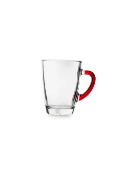 Mug, 6 pezzi, vetro trasparente, manico colorato