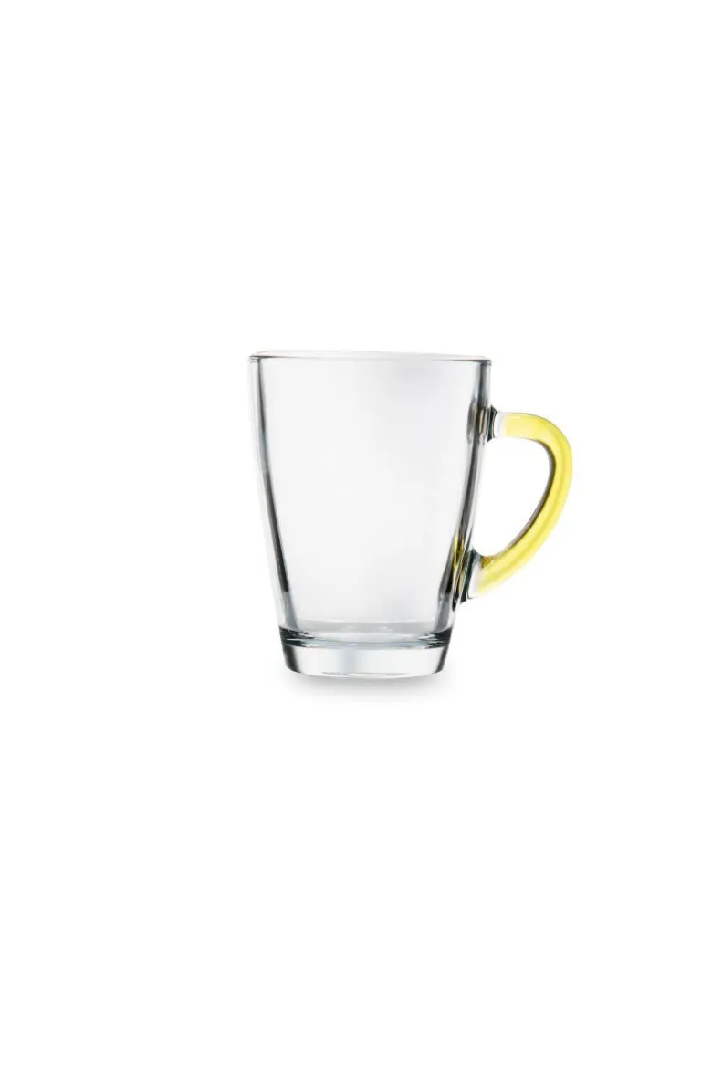 Mug, 6 pezzi, vetro trasparente, manico colorato