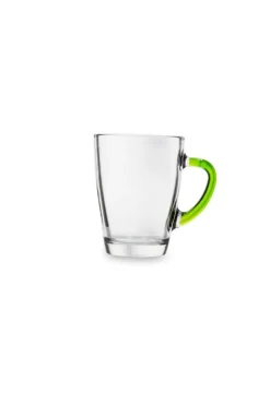 Mug, 6 pezzi, vetro trasparente, manico colorato