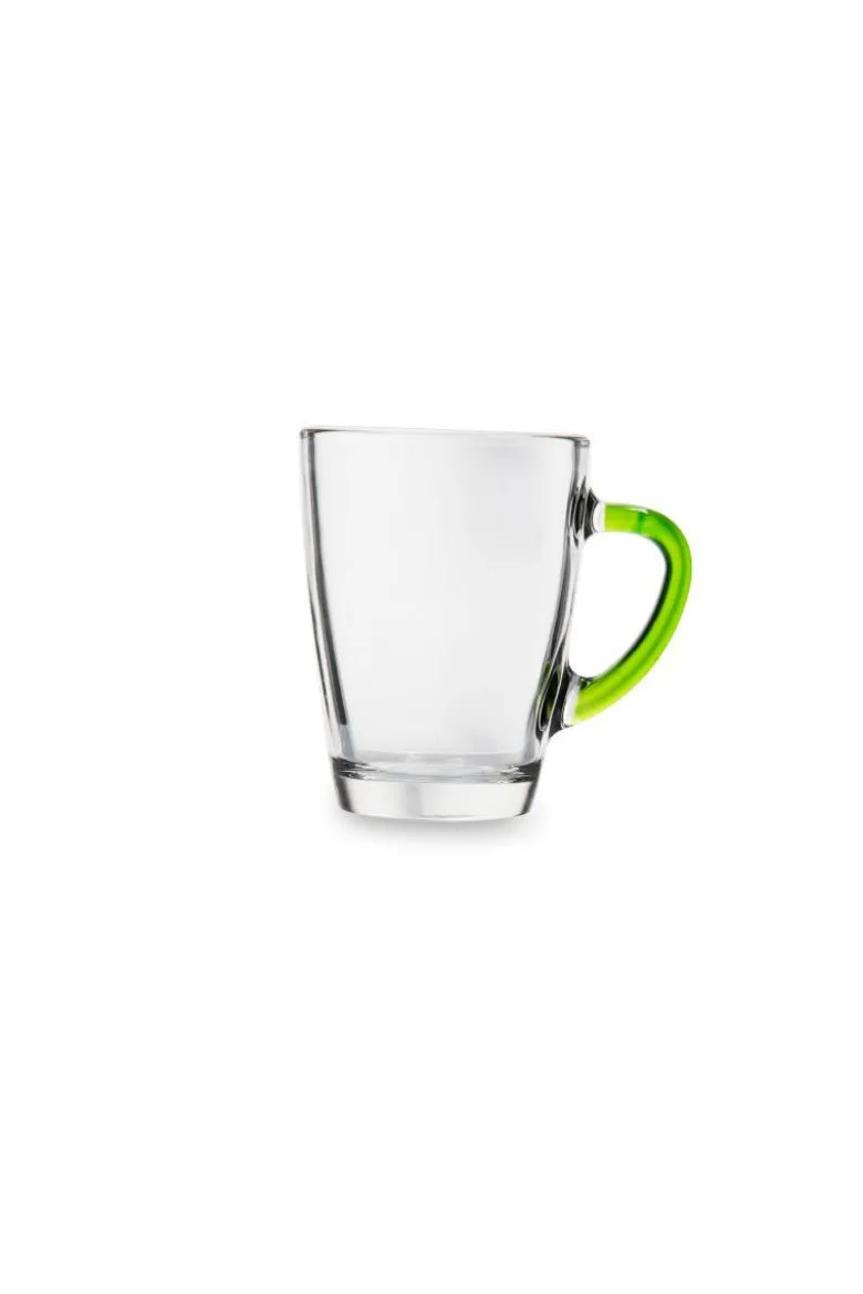 Mug, 6 pezzi, vetro trasparente, manico colorato