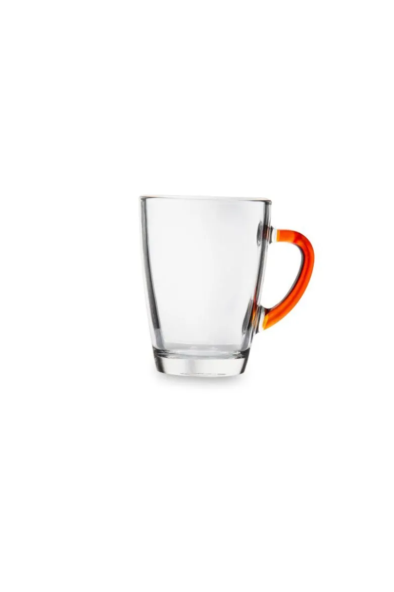Mug, 6 pezzi, vetro trasparente, manico colorato