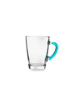 Mug, 6 pezzi, vetro trasparente, manico colorato