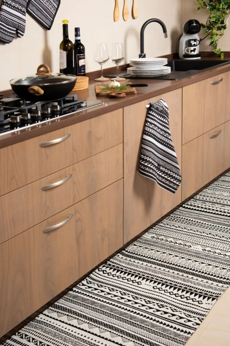 Passatoia da cucina, etnico, bianco e nero, 55x180 cm