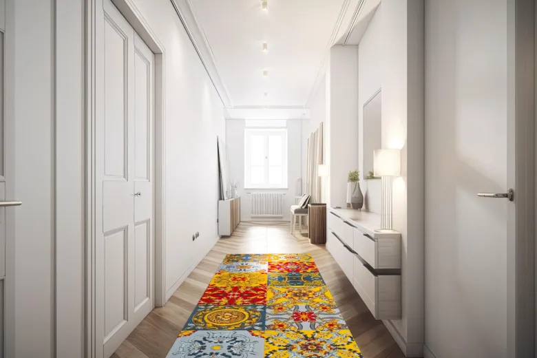 Passatoia da cucina, stile siciliano, multicolore, 55x180 cm