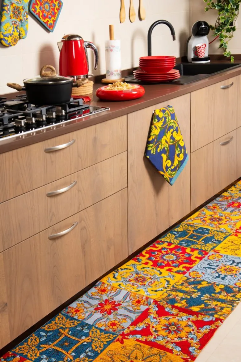 Passatoia da cucina, stile siciliano, multicolore, 55x180 cm