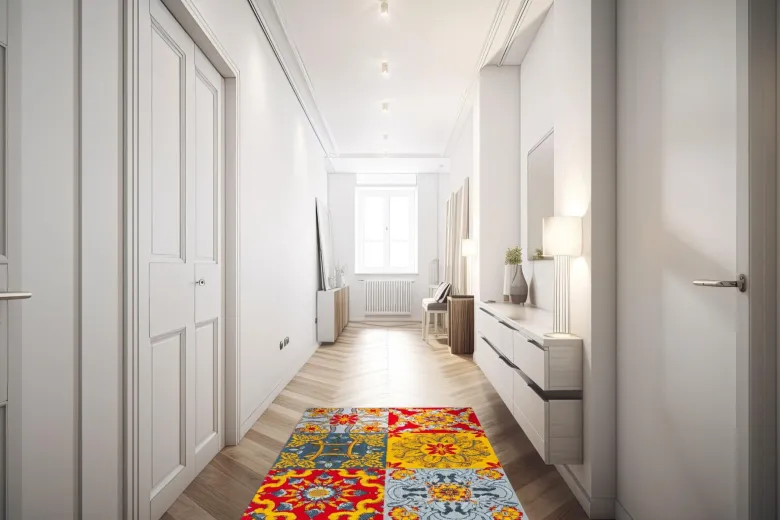Passatoia da cucina, stile siciliano, multicolore, 55x110 cm