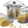 Pentola doppio cestello e coperchio, acciaio inox 18/10