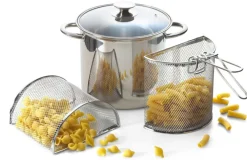Pentola doppio cestello e coperchio, acciaio inox 18/10