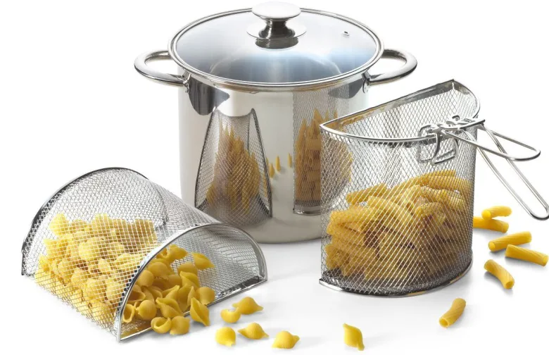 Pentola doppio cestello e coperchio, acciaio inox 18/10