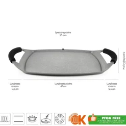 Piastra grill antiaderente, effetto pietra, 47x29 cm