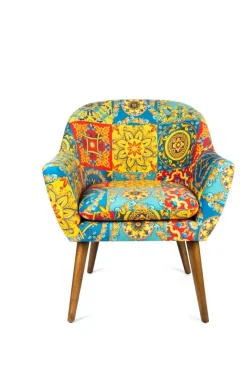 Poltrona, stile maioliche siciliane, multicolore