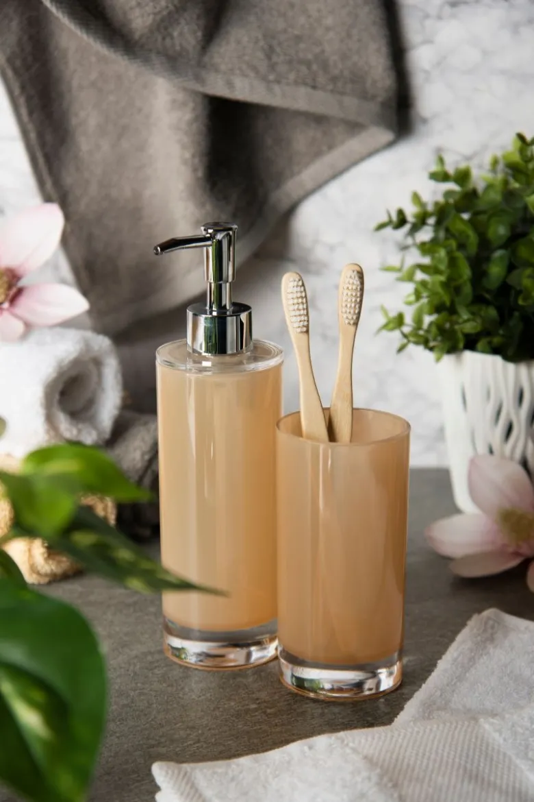 Portaspazzolino e dosatore per sapone liquido, beige