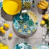 Posate, 24 pezzi, acciaio inox, giallo stile maiolica