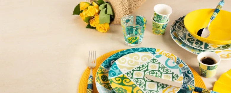 Posate, 24 pezzi, acciaio inox, giallo stile maiolica
