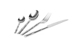 Posate, 24 pezzi, acciaio inox, manicatura effetto bambù